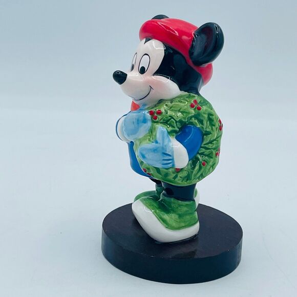 Vintage Disney Mickey Mouse Mounted Ceramic Figure Schmid w Christmas Wreath - Picture 2 of 7